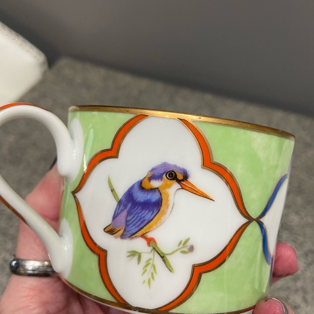Vtg Lynn Chase TIGER RAJ Coffee Cup Demitasse Signed 1991 24K Gold Replacement